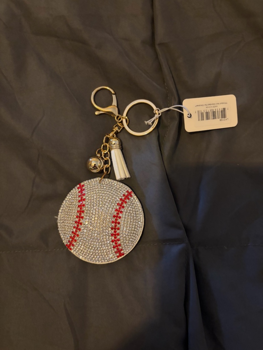 Rhinestone Baseball Keychain Charm with Tassel